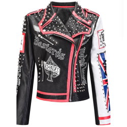OEM ROCK Style Rivet Punk PU Leather Biker Jacket For Women