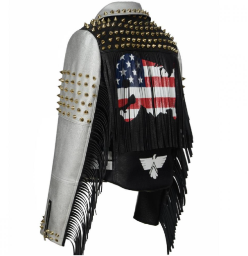 PUNK Fashion Printed PU Leather Biker Jacket For Women
