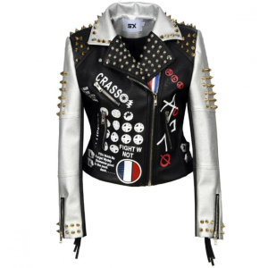 PUNK Fashion Printed PU Leather Biker Jacket For Women