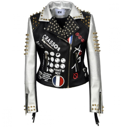 PUNK Fashion Printed PU Leather Biker Jacket For Women