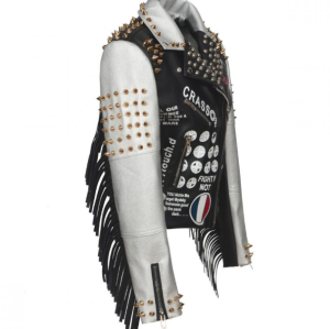 PUNK Fashion Printed PU Leather Biker Jacket For Women