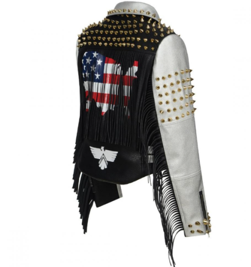 PUNK Fashion Printed PU Leather Biker Jacket For Women