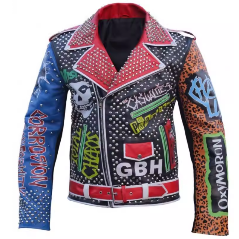 Women Rivets Leather Biker Jacket OEM Service