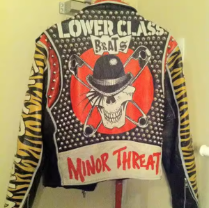 Punk Printed Genuine Leather Motorcycle Biker Jacket For Men