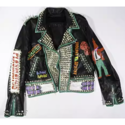 Men's High Street Rivets Punk Genuine Leather Biker Motorcycle Jacket