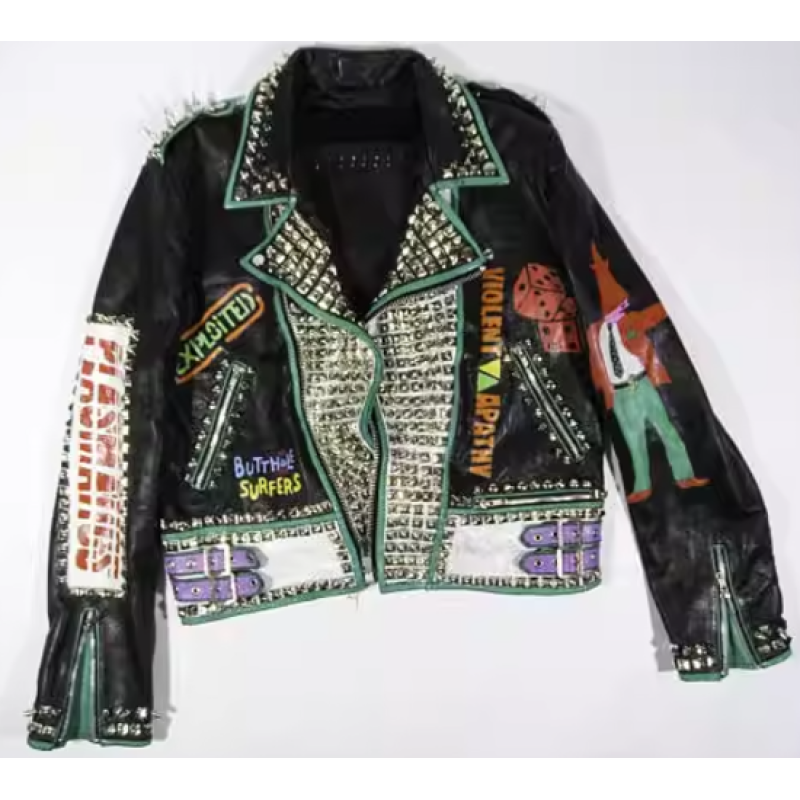 Men's High Street Rivets Punk Genuine Leather Biker Motorcycle Jacket