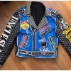 Printed Rivets Genuine Leather Biker Motorcycle Jacket For Men