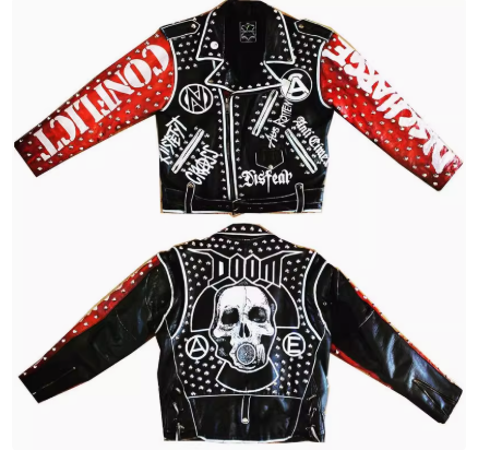 Vintage Punk Rivets  Mne's  Genuine Leather Jacket  Motorcycle Biker  Leather Jacket For Men