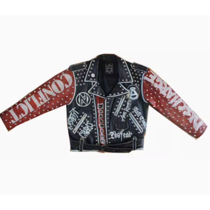 Vintage Punk Rivets  Mne's  Genuine Leather Jacket  Motorcycle Biker  Leather Jacket For Men