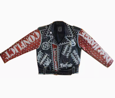 Vintage Punk Rivets  Mne's  Genuine Leather Jacket  Motorcycle Biker  Leather Jacket For Men