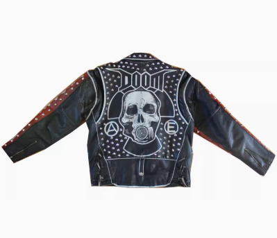 Vintage Punk Rivets  Mne's  Genuine Leather Jacket  Motorcycle Biker  Leather Jacket For Men