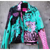 Hiphop Punk Printed Genuine Leather Jacket For Men Motorcycle Biker Leather Jacket