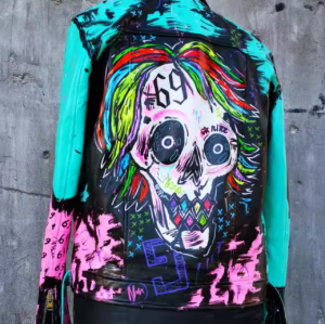 Hiphop Punk Printed Genuine Leather Jacket For Men Motorcycle Biker Leather Jacket