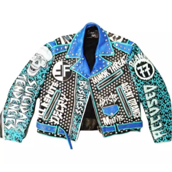 Vintage Printed Luxurious Genuine Biker Leather Jacket For Men Motorcycle Biker Leather Jacket