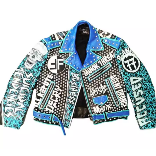 Vintage Printed Luxurious Genuine Biker Leather Jacket For Men Motorcycle Biker Leather Jacket
