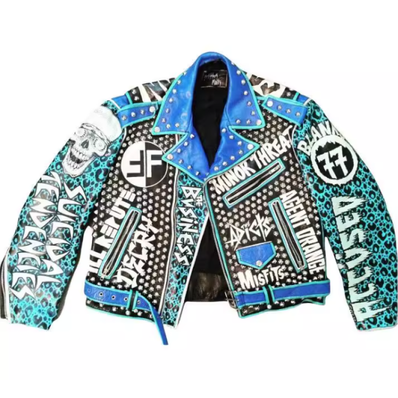 Vintage Printed Luxurious Genuine Biker Leather Jacket For Men Motorcycle Biker Leather Jacket