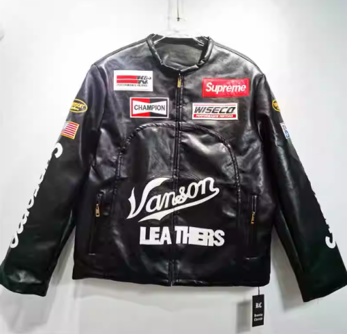 Chaquetas de cuero de PU con diseño personalizado y bordado para motociclista.