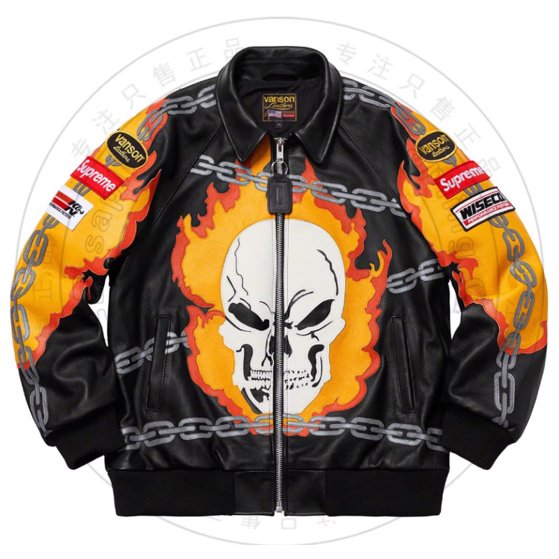 Customized Leather Ghost Rider Jacket Mens High Quality Design Motorcycle Biker Jacket Manufacturer