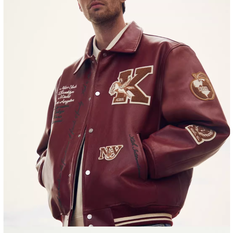 Custom Embroidered Cashmere Suede Leather Coaches Jacket Manufacturer