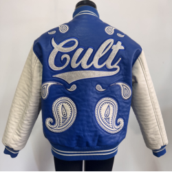 Men's Crystal Embroidery Letterman Jacket Thick PU Leather Varsity Padding Jacket Manufacturer