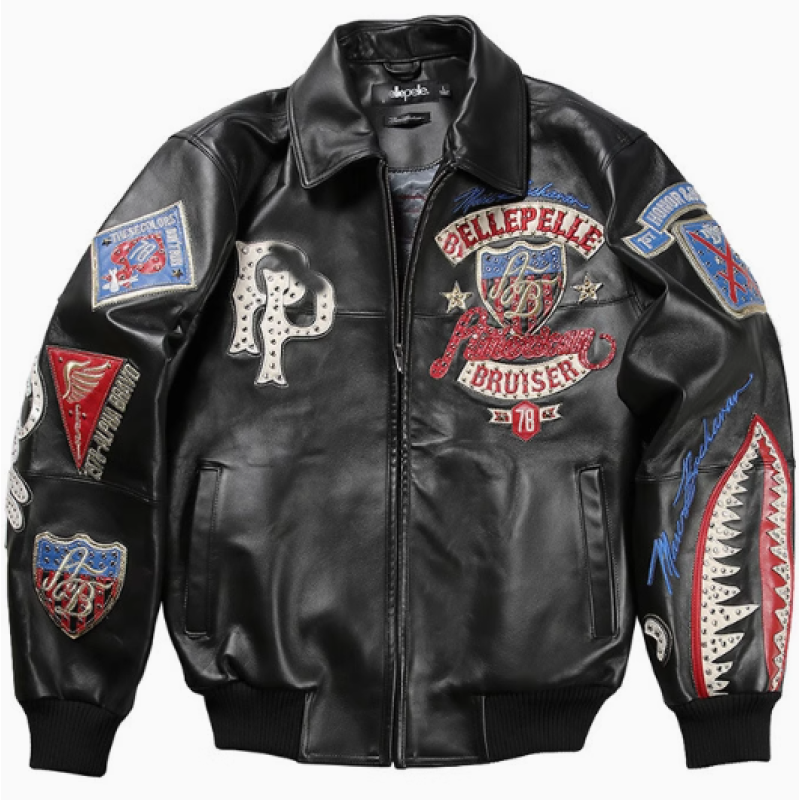 Customized Men's  Genuine Leather Jacket Loose  Eagle Embroidery Sheepskin Leather Aviator Jacket
