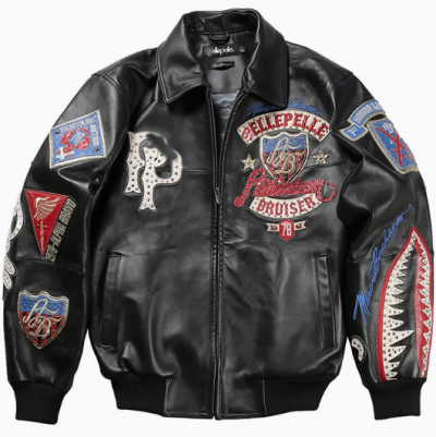 Customized Men's  Genuine Leather Jacket Loose  Eagle Embroidery Sheepskin Leather Aviator Jacket
