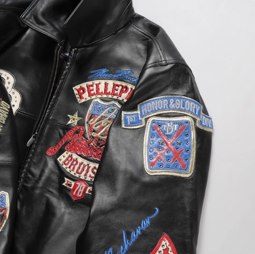 Customized Men's  Genuine Leather Jacket Loose  Eagle Embroidery Sheepskin Leather Aviator Jacket