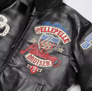 Customized Men's  Genuine Leather Jacket Loose  Eagle Embroidery Sheepskin Leather Aviator Jacket