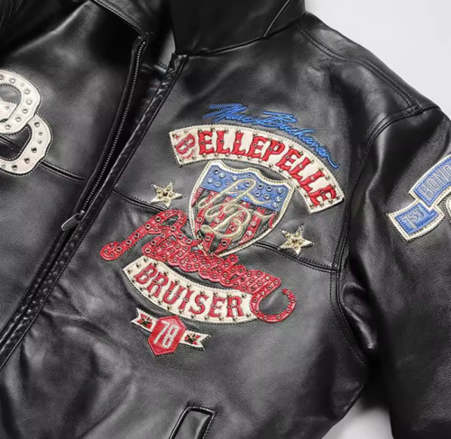 Customized Men's  Genuine Leather Jacket Loose  Eagle Embroidery Sheepskin Leather Aviator Jacket