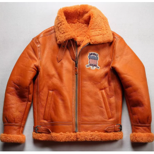 OEM Men Australia Shearling USA Size Quality Warm Winter Coat Sheepskin Flight Aviator Leather Jacket Manufacture