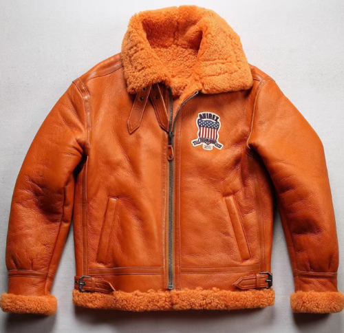 OEM Men Australia Shearling USA Size Quality Warm Winter Coat Sheepskin Flight Aviator Leather Jacket Manufacture
