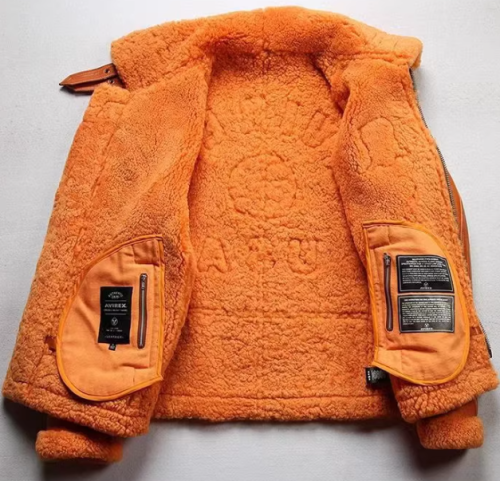 OEM Men Australia Shearling USA Size Quality Warm Winter Coat Sheepskin Flight Aviator Leather Jacket Manufacture