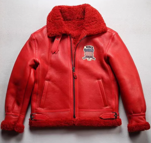 OEM Men Australia Shearling USA Size Quality Warm Winter Coat Sheepskin Flight Aviator Leather Jacket Manufacture