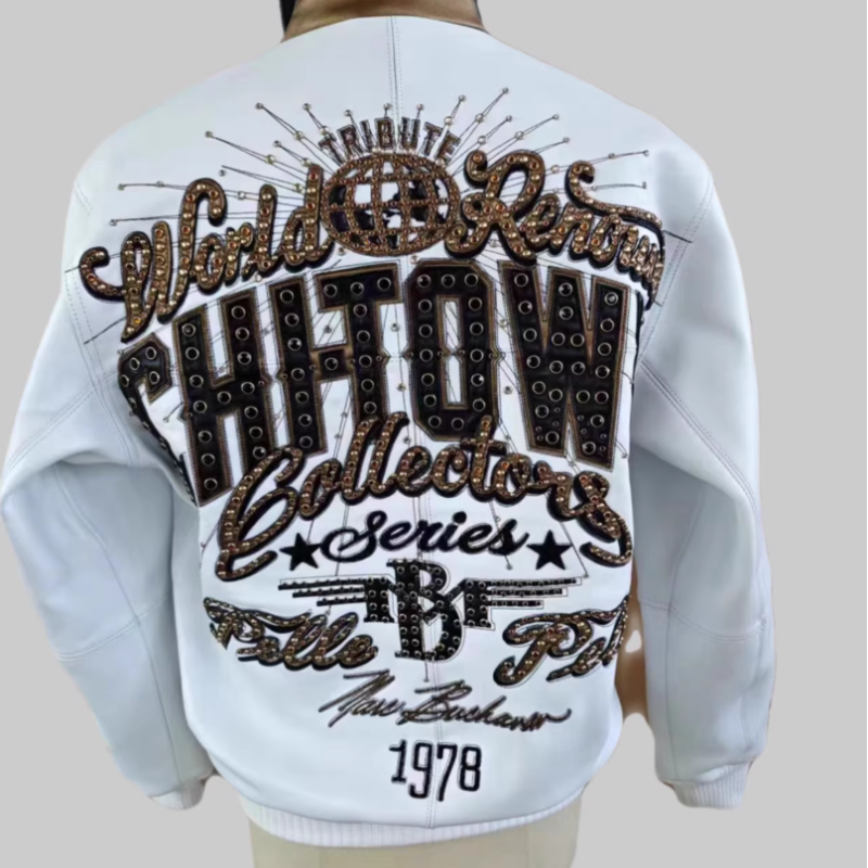 Custom Men's Genuine Leather Bomber Jacket Letterman Sheepskin Leather Varisity Jacket Manufacture