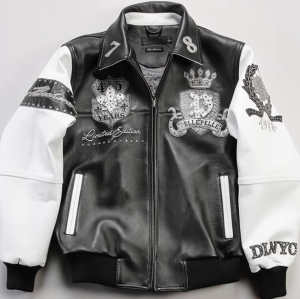 Custom Men's Sheepskin Leather Jacket Streetwear Eagle Rhinestone Crstal Embroidery Aviator Jacket Manufacture