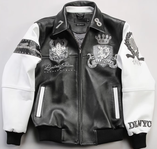 Custom Men's Sheepskin Leather Jacket Streetwear Eagle Rhinestone Crstal Embroidery Aviator Jacket Manufacture