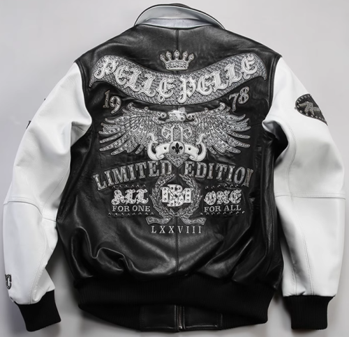 Custom Men's Sheepskin Leather Jacket Streetwear Eagle Rhinestone Crstal Embroidery Aviator Jacket Manufacture