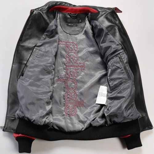 Custom Men's Sheepskin Leather Jacket Streetwear Eagle Rhinestone Crstal Embroidery Aviator Jacket Manufacture