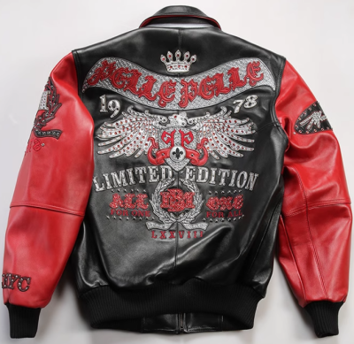 Custom Men's Sheepskin Leather Jacket Streetwear Eagle Rhinestone Crstal Embroidery Aviator Jacket Manufacture