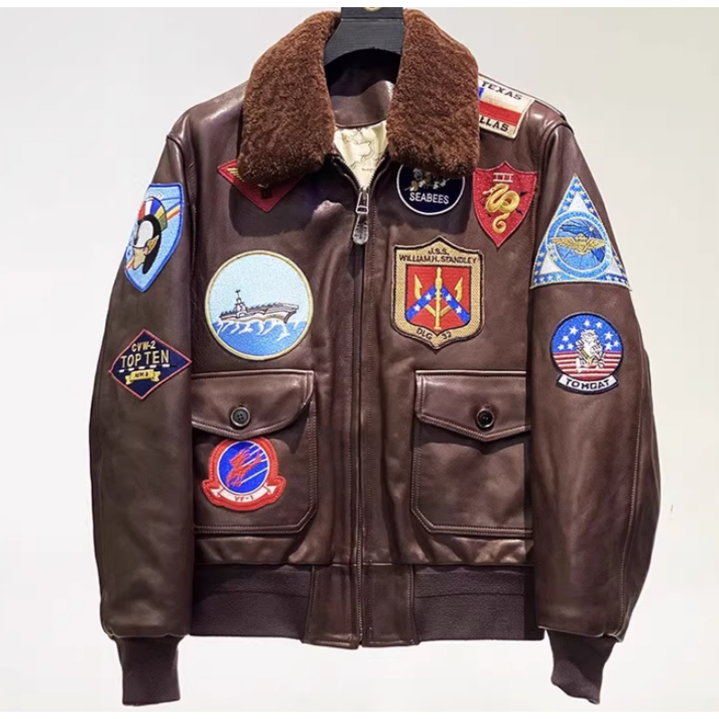 Lofty Aspirations Men's Leather Shearing Jacket G1 Vintage Genuine Aviator Flight Leather Jacket Custom