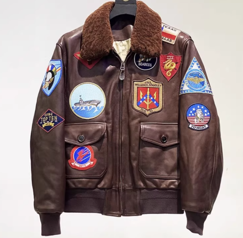 Lofty Aspirations Men's Leather Shearing Jacket G1 Vintage Genuine Aviator Flight Leather Jacket Custom