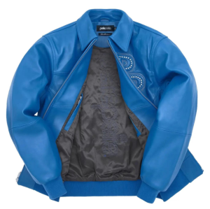 Custom Solid Graphic Design Embroidered Leather Bomber Jacket  Lambskin Leather Jacket Manufacturer