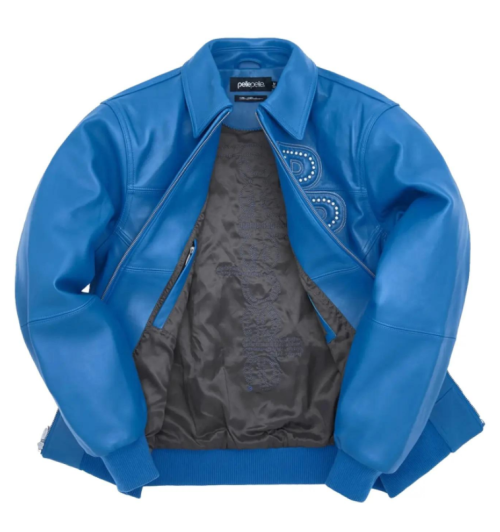 Custom Solid Graphic Design Embroidered Leather Bomber Jacket  Lambskin Leather Jacket Manufacturer