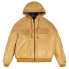 Custom Men's High Street Solid Embroidery Script Nappa Leather Hoodies OEM Manufacture