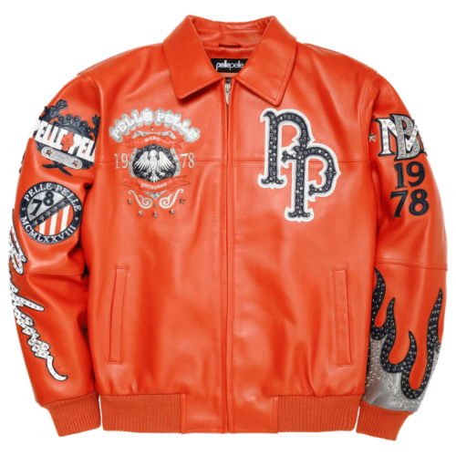 Custom Pelle Pelle Lambskin Leather Jacket Men OEM Embroidery Rhinestones Patches Varsity Jacket