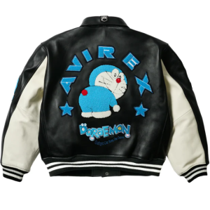 Custom Men's Lambskin Leather Jackets OEM AVIREX Style Kartoon Embrodiery Aviator Varsity Jacket Manufacturer