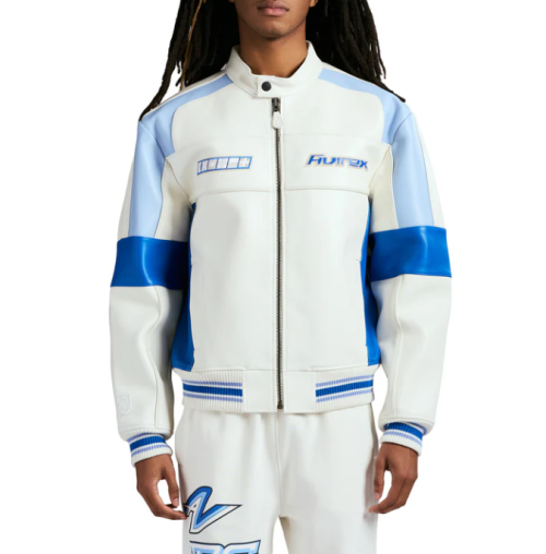 Custom Men's Lambskin Leather Leather Racing Jacket  OEM Embroidery Varsity Bomber Jacket Manufacturer