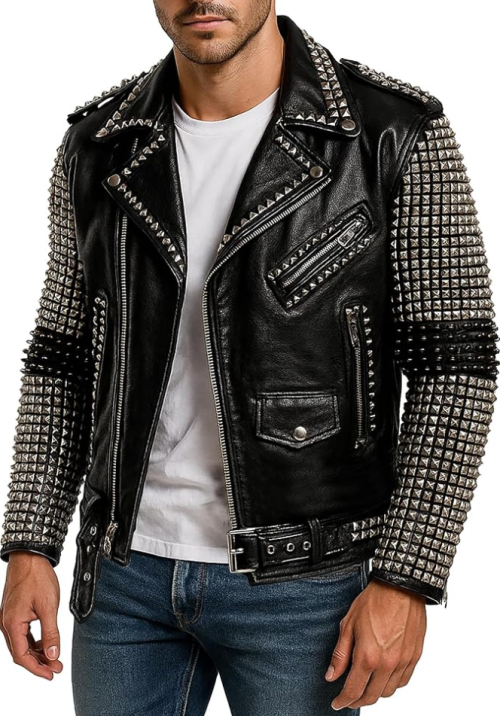 Custom Men's Faux Leather Biker Jacket OEM Heavy Rivet Embroidery Desdign Motor Biker Jacket Manufacturer