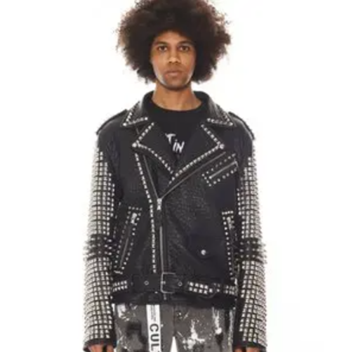 Custom Men's Faux Leather Biker Jacket OEM Heavy Rivet Embroidery Desdign Motor Biker Jacket Manufacturer