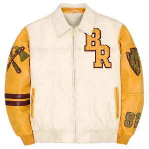 Custom Applique Patchwork Leather Jacket OEM Men's Contrast Color Lambskin Rhinestone Varsity Jacket